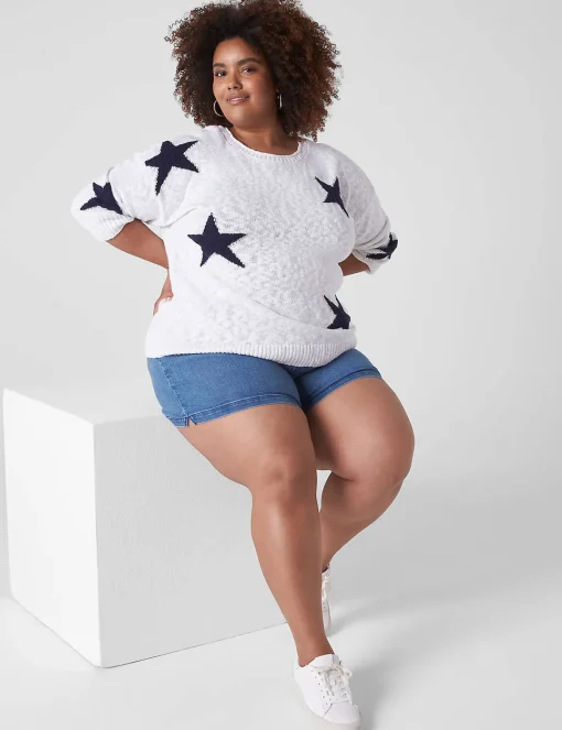 Sweaters^Lane Bryant Round-Neck Star Sweater White