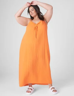 Casual^Lane Bryant Ruched-Front Drawcord Maxi Beach Coverup Dragon Fire