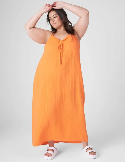 Swim Cover Ups^Lane Bryant Ruched-Front Drawcord Maxi Beach Coverup Dragon Fire