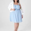 Work Versatile^Lane Bryant Ruched-Strap Double Elastic-Waist Dress Blue Skinny Stripe