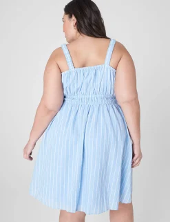Casual^Lane Bryant Ruched-Strap Double Elastic-Waist Dress Blue Skinny Stripe
