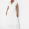 Date Night^Lane Bryant Ruffle-Sleeve Belted Maxi Dress White Lurex Stripe