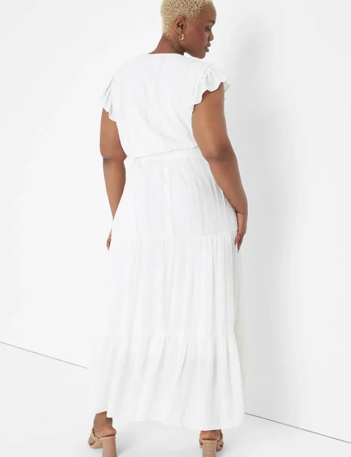 Date Night^Lane Bryant Ruffle-Sleeve Belted Maxi Dress White Lurex Stripe