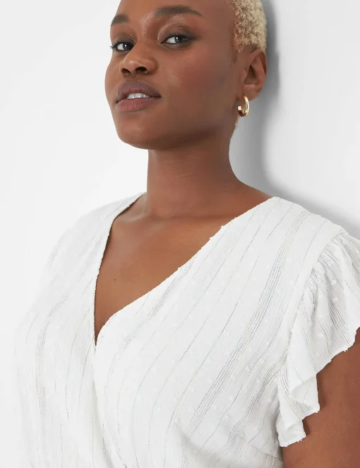 Date Night^Lane Bryant Ruffle-Sleeve Belted Maxi Dress White Lurex Stripe