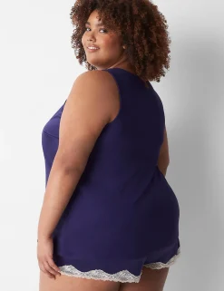 Sleep Separates^Lane Bryant Satin & Drapey Rib Sleep Tank Navy