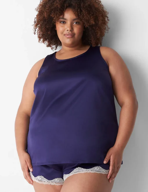 Sleep Separates^Lane Bryant Satin & Drapey Rib Sleep Tank Navy