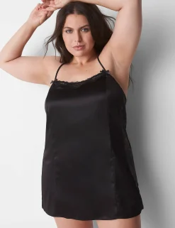 Chemises^Lane Bryant Satin Sheer Lace Slip Black