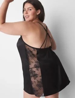 Chemises^Lane Bryant Satin Sheer Lace Slip Black