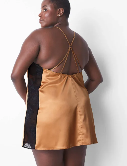 Slips & Babydolls^Lane Bryant Satin Sheer Lace Slip Cashew