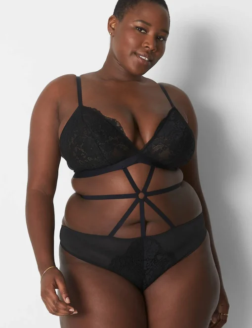 Bodysuits & Playsuits^Lane Bryant Scallop Lace No-Wire Playsuit Black