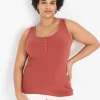 The Tee Shop^Lane Bryant Scoop-Neck Henley Tank Brandy