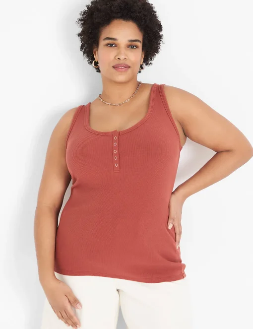 The Tee Shop^Lane Bryant Scoop-Neck Henley Tank Brandy