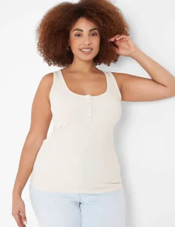 The Tee Shop^Lane Bryant Scoop-Neck Henley Tank Birch