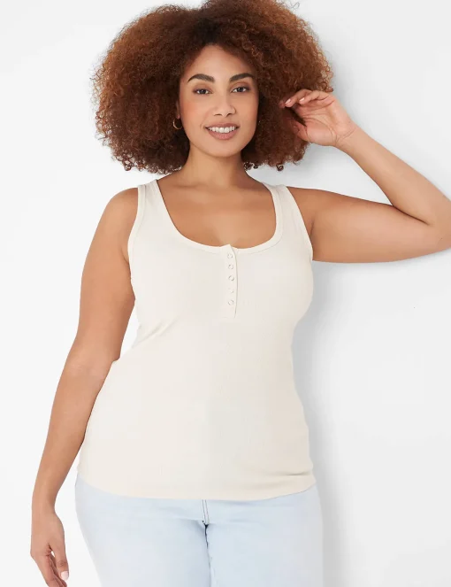 The Tee Shop^Lane Bryant Scoop-Neck Henley Tank Birch