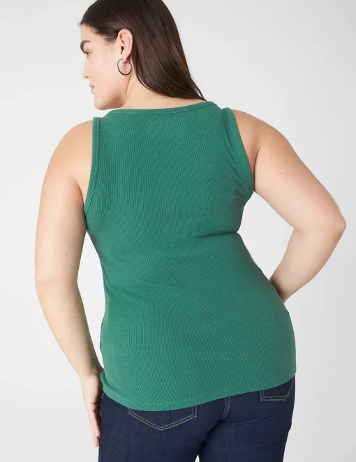 The Tee Shop^Lane Bryant Scoop-Neck Henley Tank Hunter Green