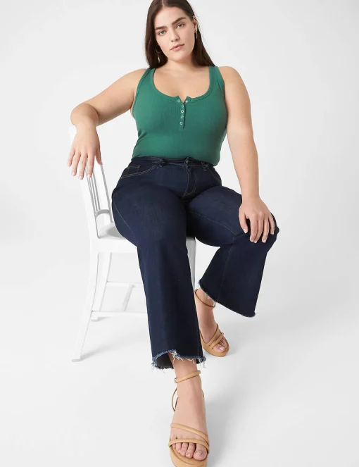The Tee Shop^Lane Bryant Scoop-Neck Henley Tank Hunter Green