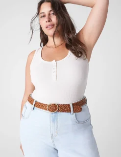 The Tee Shop^Lane Bryant Scoop-Neck Henley Tank Birch