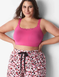 No-Wire Bras And Bralettes^Lane Bryant Seamless Rib Bralette - Lace Trim Pink Yarrow