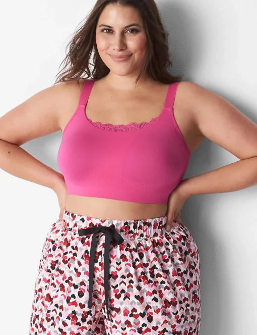 No-Wire Bras And Bralettes^Lane Bryant Seamless Rib Bralette - Lace Trim Pink Yarrow