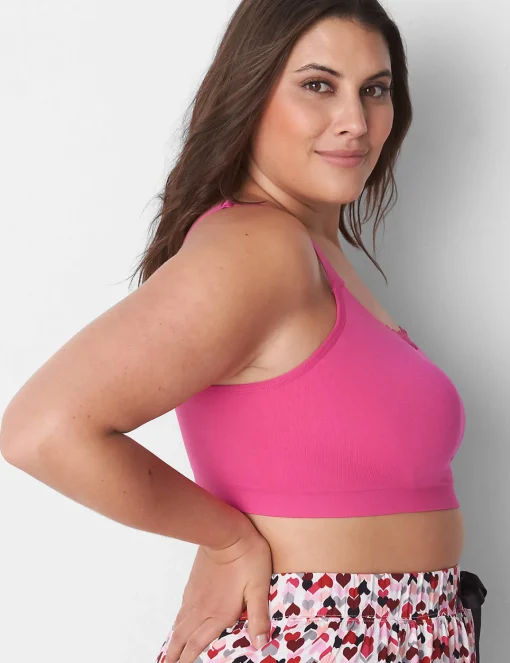 No-Wire Bras And Bralettes^Lane Bryant Seamless Rib Bralette - Lace Trim Pink Yarrow