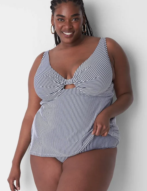 Swim Bottoms^Lane Bryant Seersucker Swim Brief Maritime Blue Seersucker