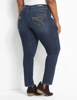 Straight Leg^Lane Bryant Seven7 Straight Jean With Back Pocket Embroidery Dark Denim