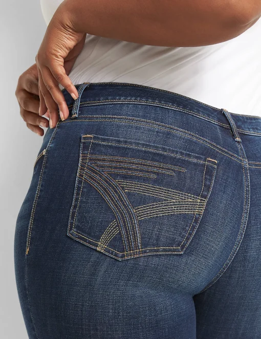 Straight Leg^Lane Bryant Seven7 Straight Jean With Back Pocket Embroidery Dark Denim