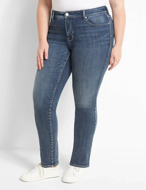 Straight Leg^Lane Bryant Seven7 Straight Jean With Back Pocket Embroidery Medium Denim