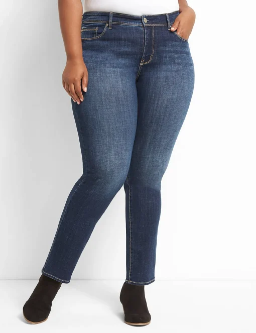 Straight Leg^Lane Bryant Seven7 Straight Jean With Back Pocket Embroidery Dark Denim