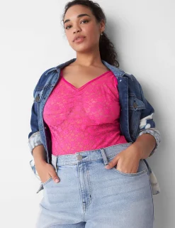Bodysuits & Playsuits^Lane Bryant Sheer Lace Bodysuit Pink Glow