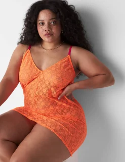 Slips & Babydolls^Lane Bryant Sheer Lace Slip Orange Clown Fish