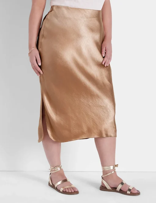 Skirts^Lane Bryant Shirttail Hem Maxi Satin Skirt Chipmunk