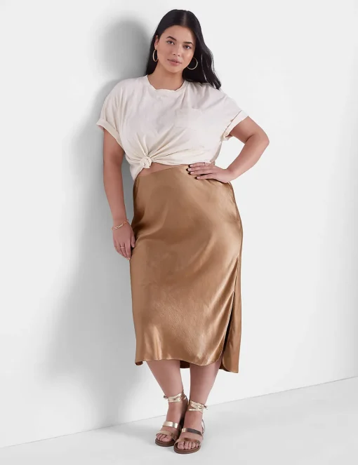 Skirts^Lane Bryant Shirttail Hem Maxi Satin Skirt Chipmunk