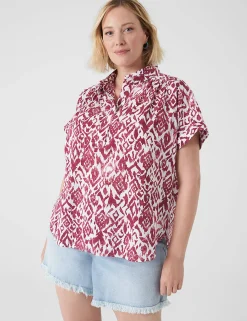 Shirts & Blouses^Lane Bryant Short-Sleeve Collared Popover Blouse Ikat Soiree