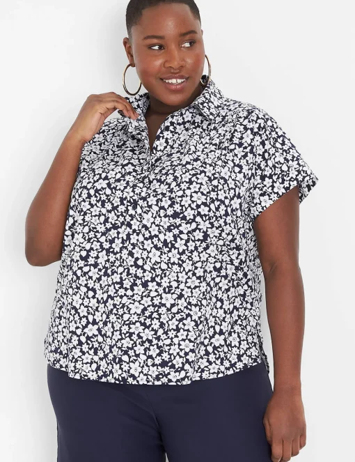 Shirts & Blouses^Lane Bryant Short-Sleeve Collared Popover Blouse Ali Floral