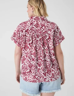 Shirts & Blouses^Lane Bryant Short-Sleeve Collared Popover Blouse Ikat Soiree