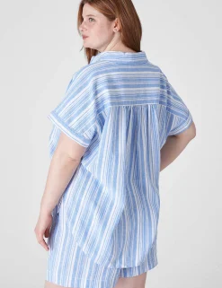 Shirts & Blouses^Lane Bryant Short-Sleeve Collared Popover Top Blue & White Stripe