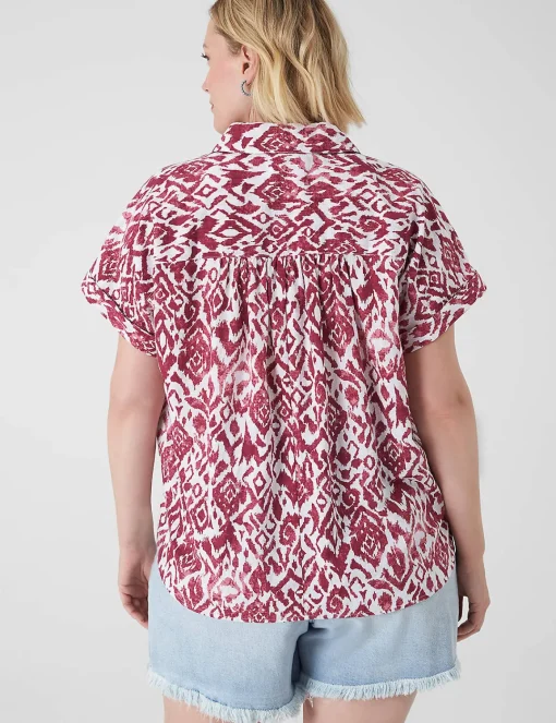 Shirts & Blouses^Lane Bryant Short-Sleeve Collared Popover Blouse Ikat Soiree