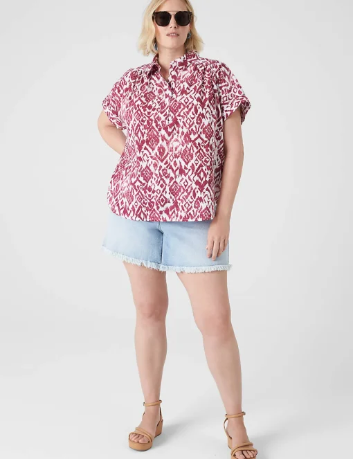 Shirts & Blouses^Lane Bryant Short-Sleeve Collared Popover Blouse Ikat Soiree