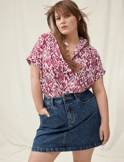 Shirts & Blouses^Lane Bryant Short-Sleeve Collared Popover Blouse Ikat Soiree