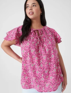 Shirts & Blouses^Lane Bryant Short-Sleeve Double-Tie Top Boho Floral