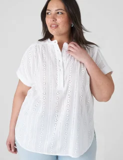Shirts & Blouses^Lane Bryant Short-Sleeve Eyelet Popover Blouse White