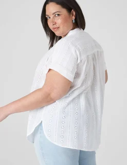 Shirts & Blouses^Lane Bryant Short-Sleeve Eyelet Popover Blouse White