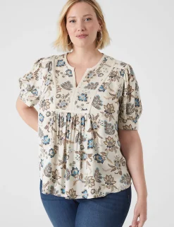 Shirts & Blouses^Lane Bryant Short-Sleeve Split-Neck Bib Top Miranda Vine