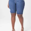 Crops, Capris And Shorts^Lane Bryant Signature Fit Bermuda Jean Short - Light Destruction Medium Denim