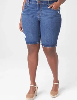 Crops, Capris And Shorts^Lane Bryant Signature Fit Bermuda Jean Short - Light Destruction Medium Denim