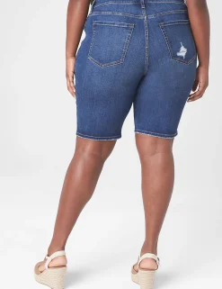 Crops, Capris And Shorts^Lane Bryant Signature Fit Bermuda Jean Short - Light Destruction Medium Denim