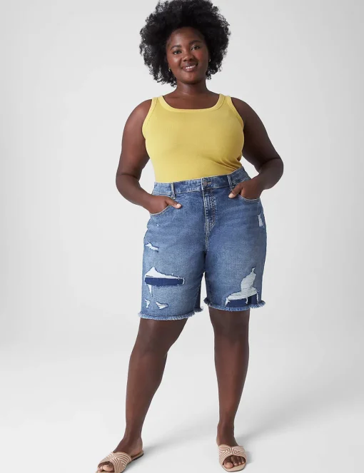 Crops, Capris And Shorts^Lane Bryant Signature Fit Boyfriend Bermuda Jean Short Light Denim