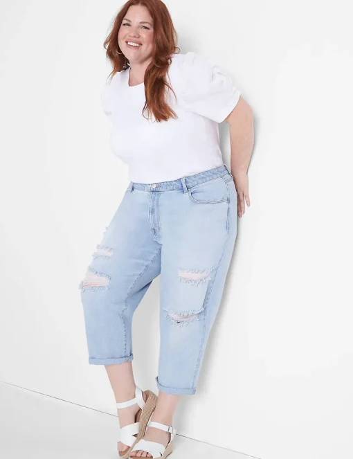 Crops And Capris^Lane Bryant Signature Fit Boyfriend Capri Jean Light Denim