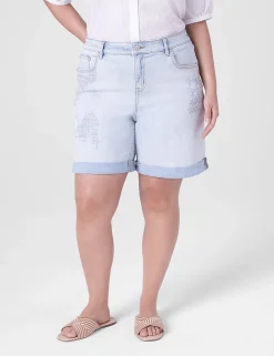 Crops, Capris And Shorts^Lane Bryant Signature Fit Boyfriend Jean Midi Short With Embroidery Light Denim